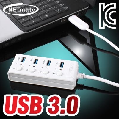 강원전자 넷메이트 NM-OR43S USB3.0 4포트 무전원 허브(개별 On/Off 스위치)