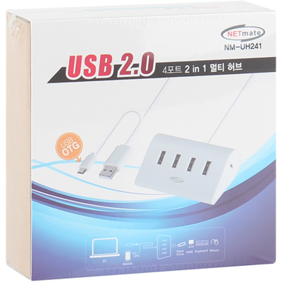 강원전자 넷메이트 NM-UH241 USB2.0 4포트 2 in 1 멀티 허브(허브+OTG)