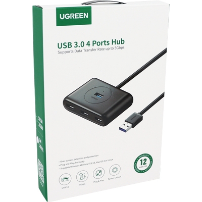 유그린 U-20291 USB3.0 4포트 허브(유·무전원/1m/블랙)