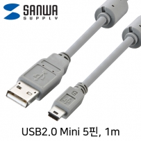 강원전자 산와서플라이 KU-AMB510K USB2.0 AM-Mini 5핀 케이블 1m
