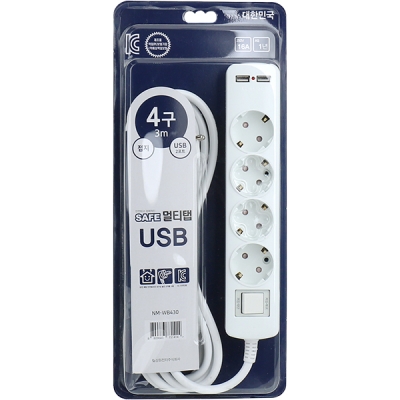SAFE 멀티탭 NM-WB430 USB 2포트 4구 접지 3m