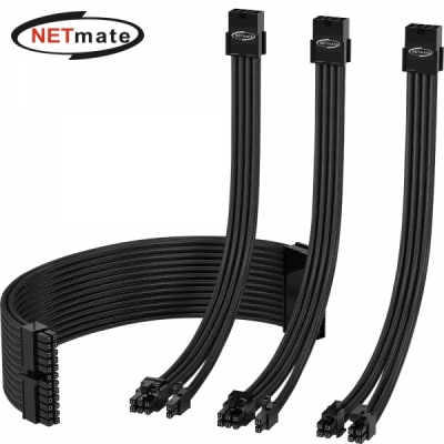 강원전자 넷메이트 NM-DPI212 PSU 연장 16AWG 슬리빙 케이블 세트 (블랙 4종) [EZDIY-FAB]