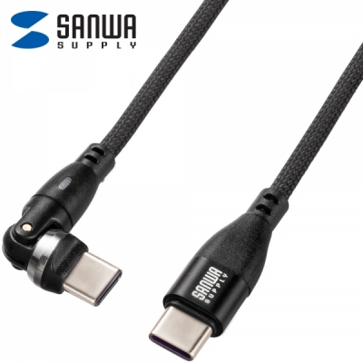 강원전자 산와서플라이 KU-CCP100KA10BK USB C타입 5A 100W 고속충전 회전 케이블 1m