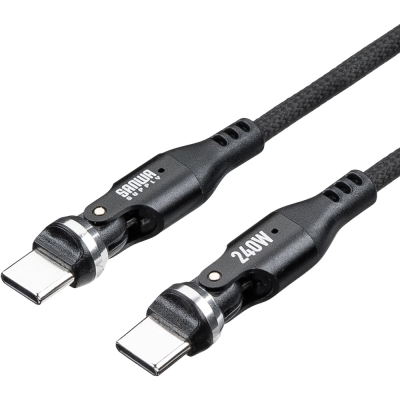 강원전자 산와서플라이 USB C타입 고속충전 회전 케이블 1.8m 500-USB090-18BK