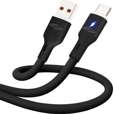 강원전자 넷메이트 USB2.0 AM-CM 실리콘 LED 케이블 2m (블랙) NM-UCA220LB
