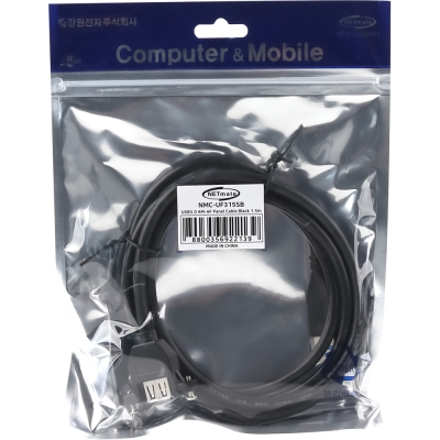 강원전자 넷메이트 USB3.0 연장 AM-AF 판넬형 케이블 1.5m, 블랙 NMC-UF315SB