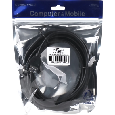 강원전자 넷메이트 USB3.0 연장 AM-AF 판넬형 케이블 3m, 블랙 NMC-UF330SB